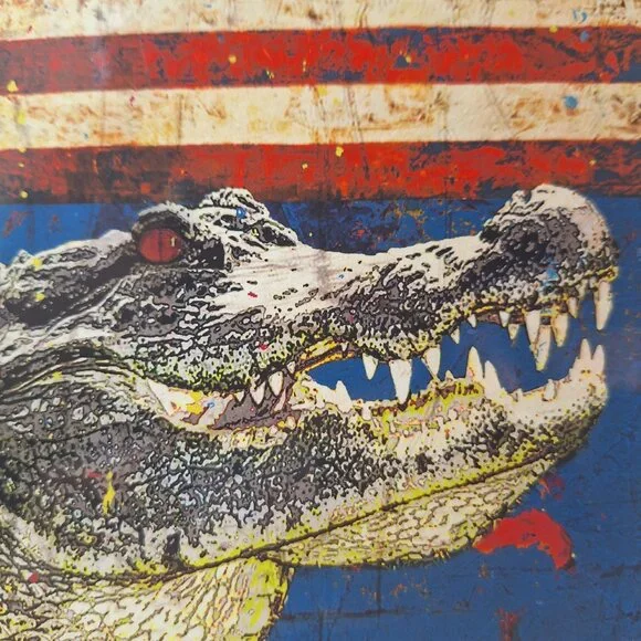 John Margerum Signed Licensed Print Of An Alligator And The America Flag.